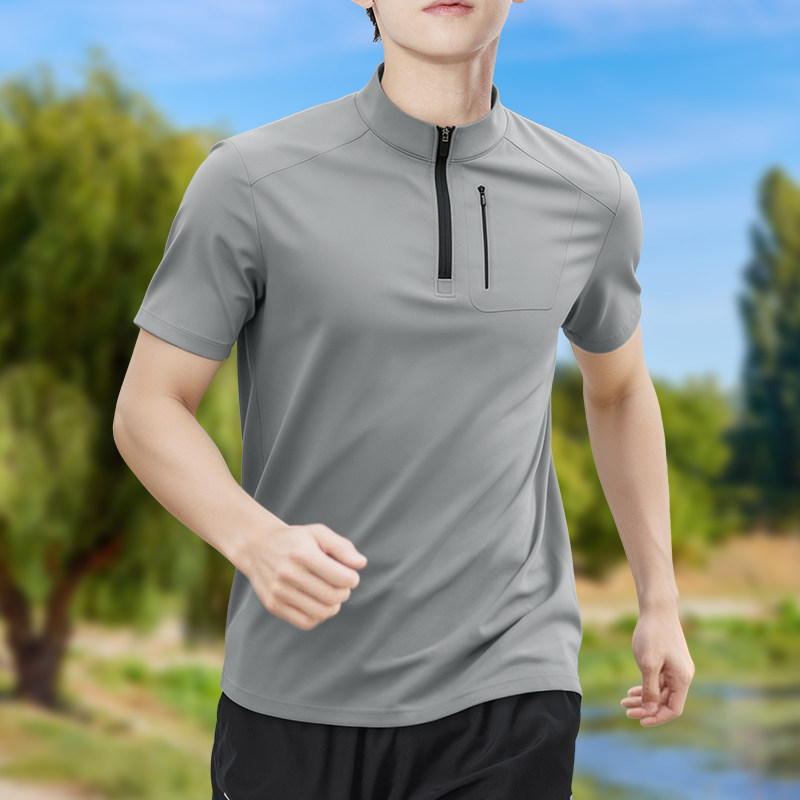 T Shirt Tight Fit - تي شيرت رجالي نصف سحاب عالي
