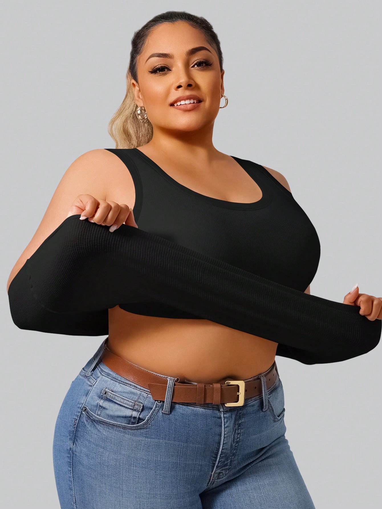 Tank Top Ribbed - بلوزة نسائية قصيرة مضلعة عالية المرونة